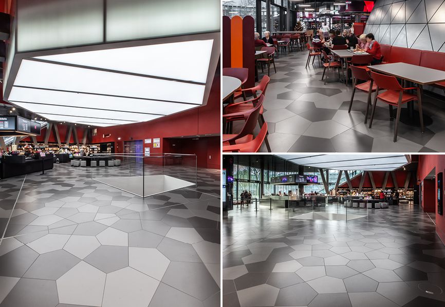 Beautiful geometric porcelain stoneware flooring by Casalgrande Padana in Germany’s Experimenta Science Centre