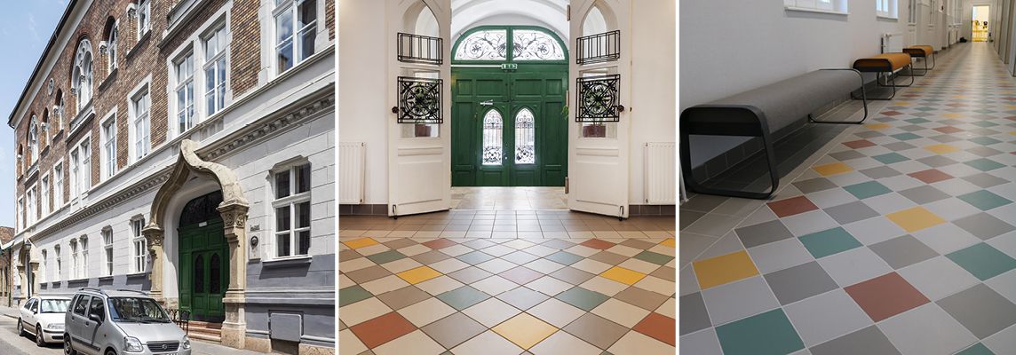 École Szent Gellért : un tapis coloré en grès cérame