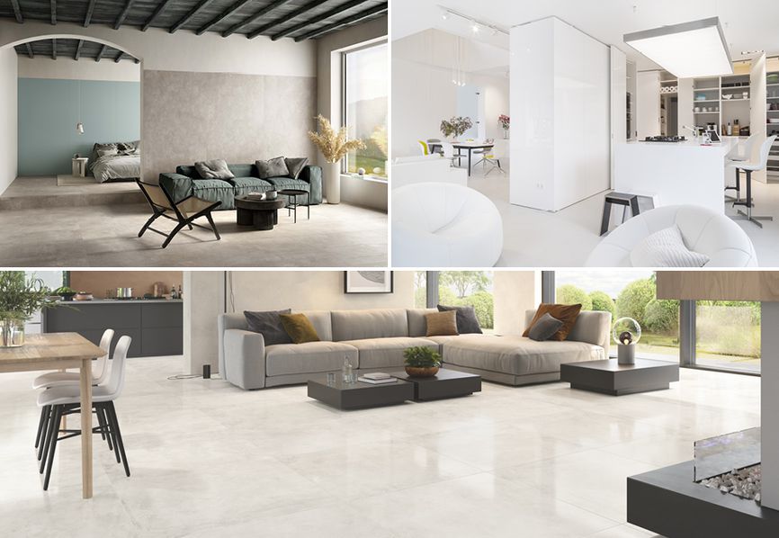 Open plan: décor with porcelain stoneware