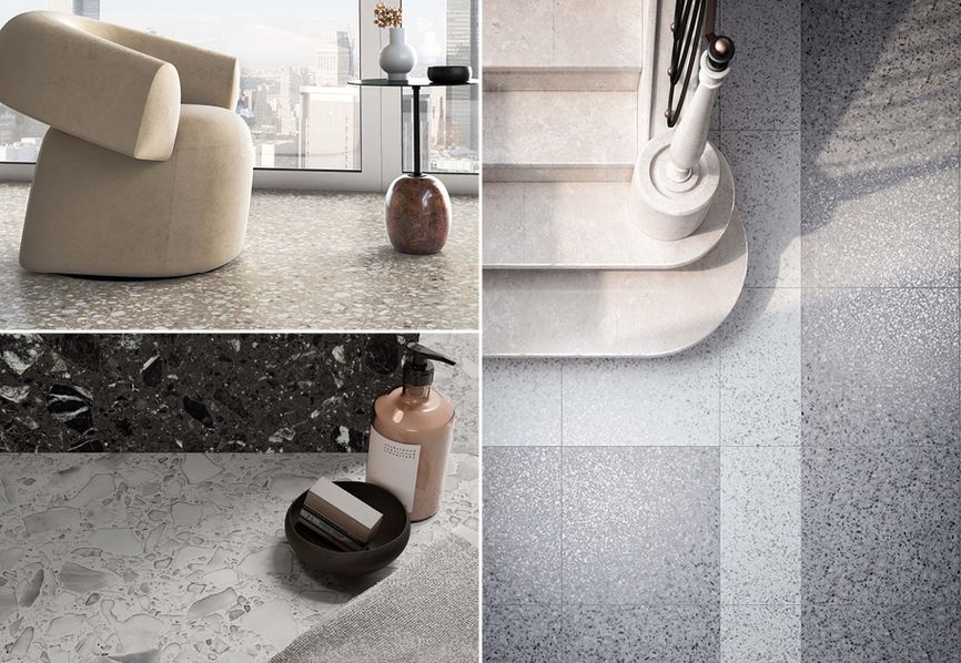 Vintage style: terrazzo-effect stoneware tiles for your home décor