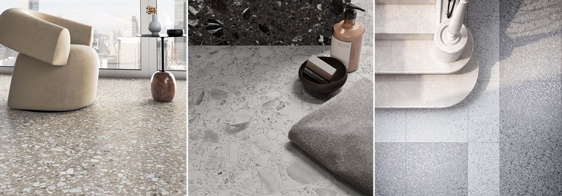 Vintage style: terrazzo-effect stoneware tiles for your home décor